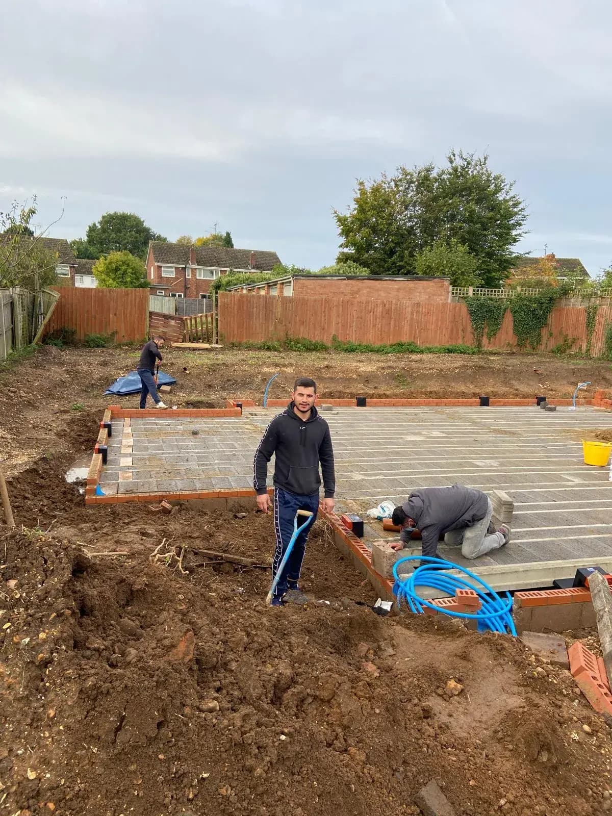 Groundwork and beam installation with block flooring
