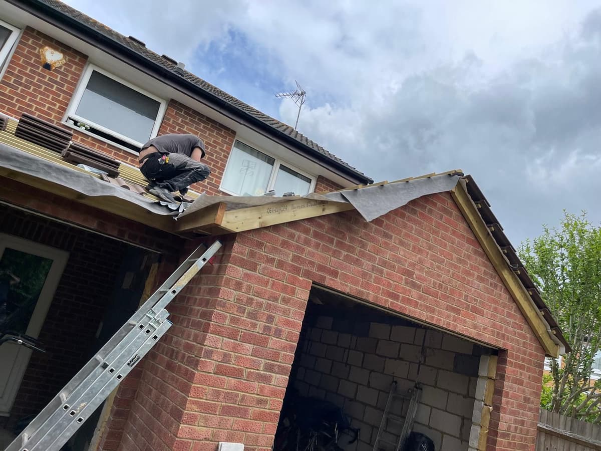 Extension wall construction with window openings in progress